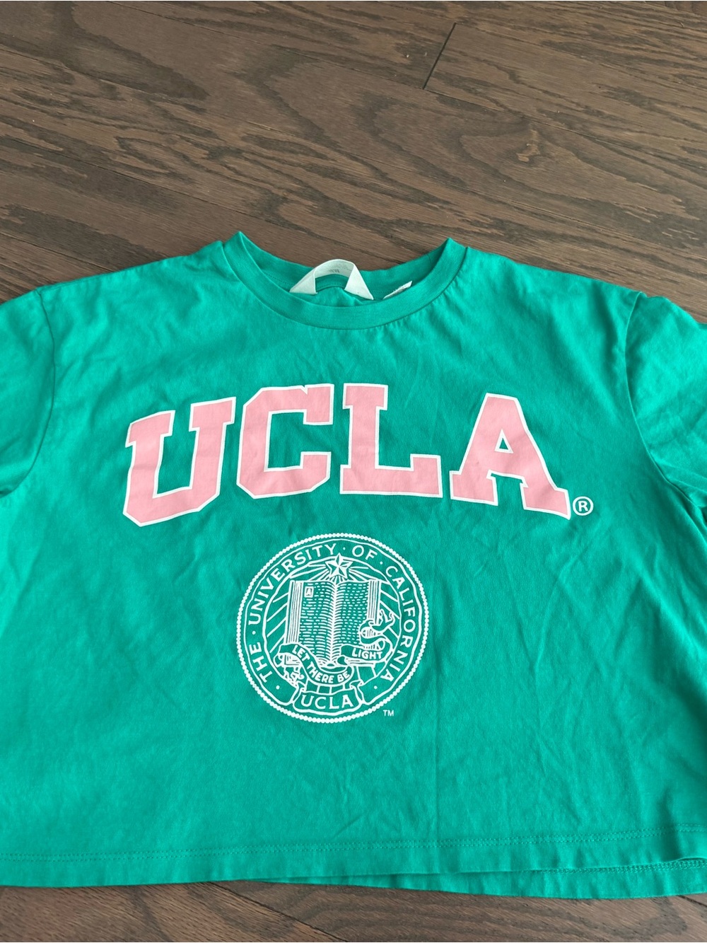 H&M Teal Green Short Sleeve crop top t shirt UCLA college Graphic girls 16/18